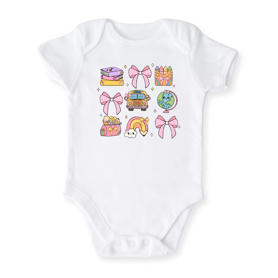 Cute School Theme Toddler & Kids T-Shirt - Pink Bows Flowers Girl Shirt Retro Tee