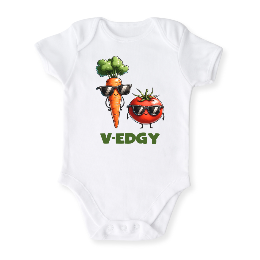 V-Edgy Baby Bodysuit, Cute Carrot & Tomato Design Kids T-Shirt & Toddler Tee, Fun Veggie-Themed Outfit
