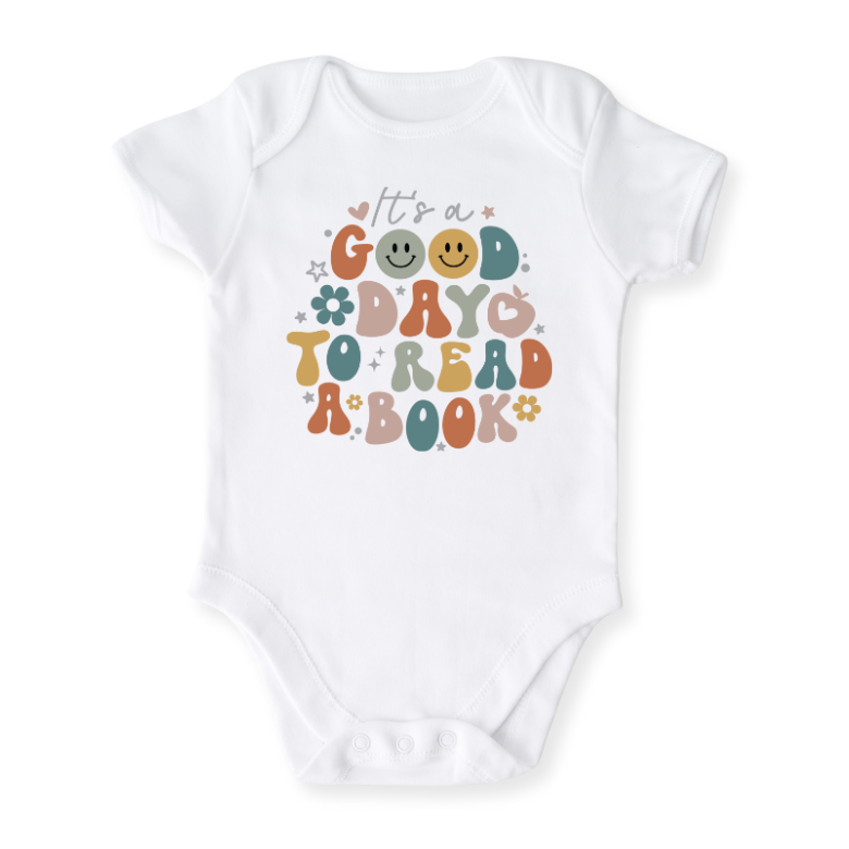 It's A Good Day to Read a Book Tshirt for Kids Shirt Retro Baby Bodysuit, Flower School Tshirt