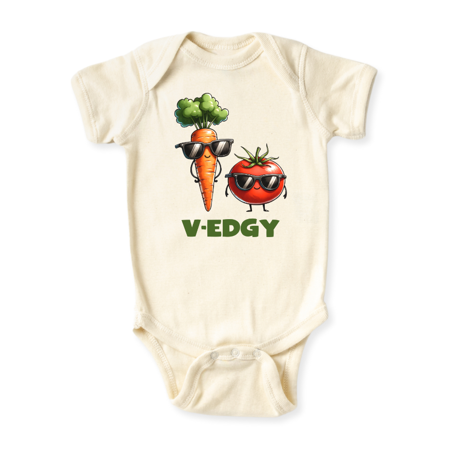 V-Edgy Baby Bodysuit, Cute Carrot & Tomato Design Kids T-Shirt & Toddler Tee, Fun Veggie-Themed Outfit