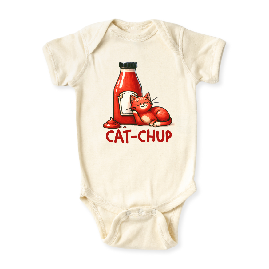 Cat-chup Funny Cat Baby Bodysuit – Cute Ketchup Kids T-Shirt Toddler Tee, Cat Lover Outfit