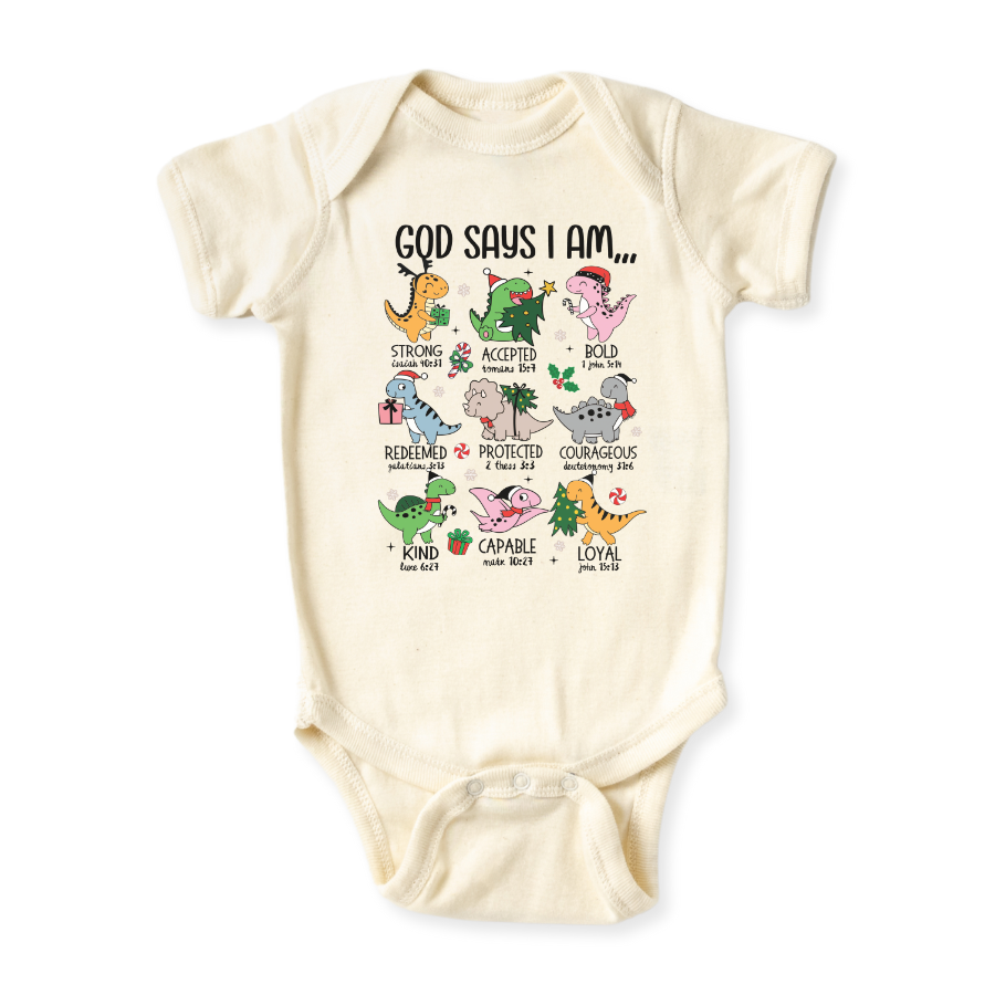 God Says I am Dinosaurs Baby Bodysuit, Cute Tshirt for Kids, Cute Christmas Dino Outfit