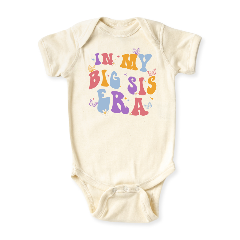 In My Big Sis Era Big Sister Tshirt Girl Bodysuit, Retro Toddler & Kids T-Shirt, Big Sister Announcement Tee