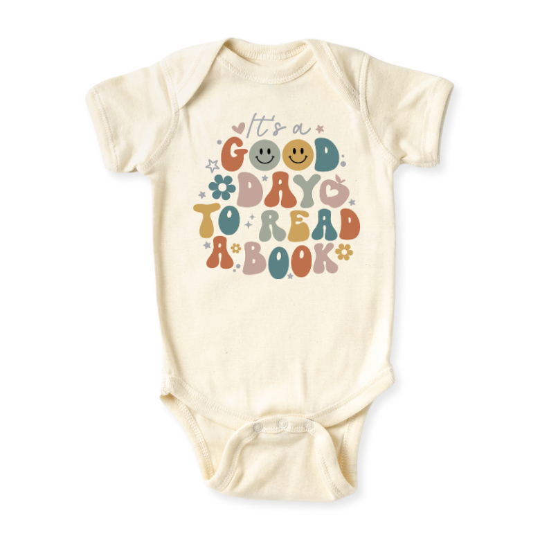 It's A Good Day to Read a Book Tshirt for Kids Shirt Retro Baby Bodysuit, Flower School Tshirt