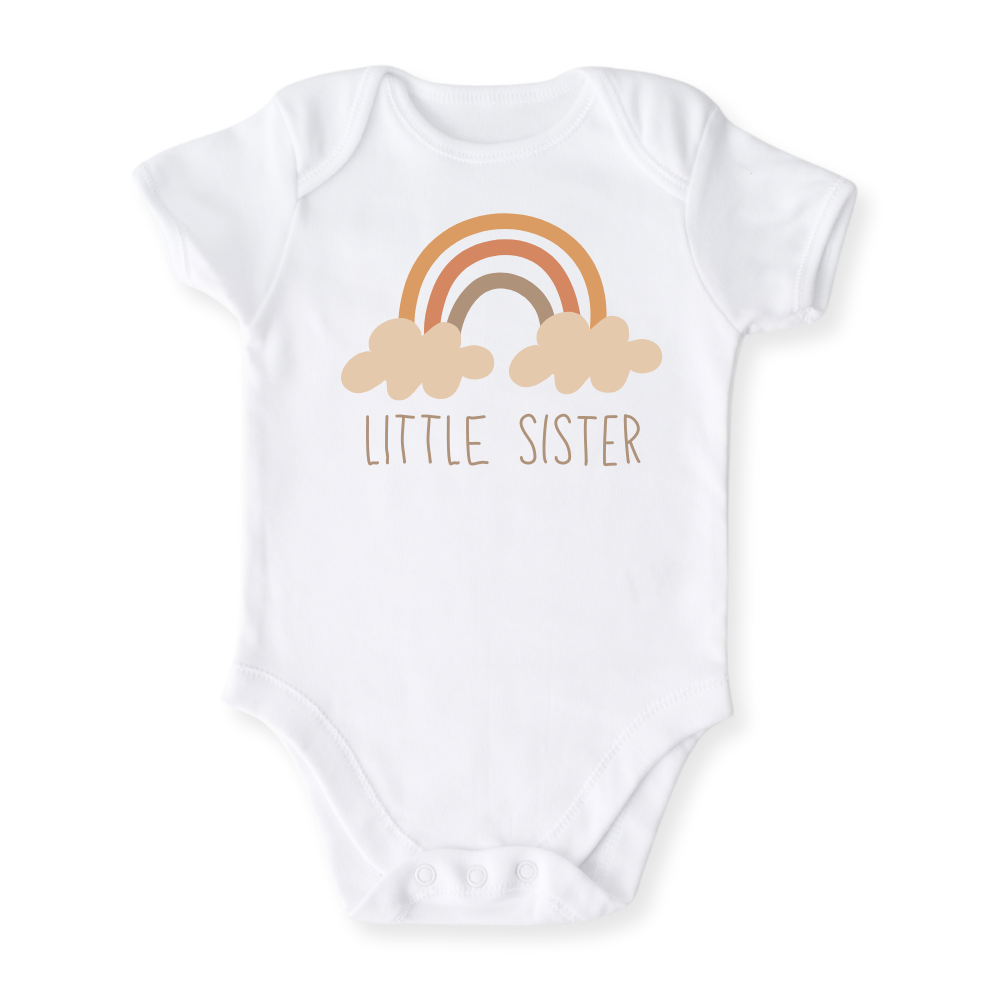 Little Sister Boho Rainbow Baby Bodysuit Sister Tshirt for Kids Siblings Tee, Baby Gift for Newborn Outfit