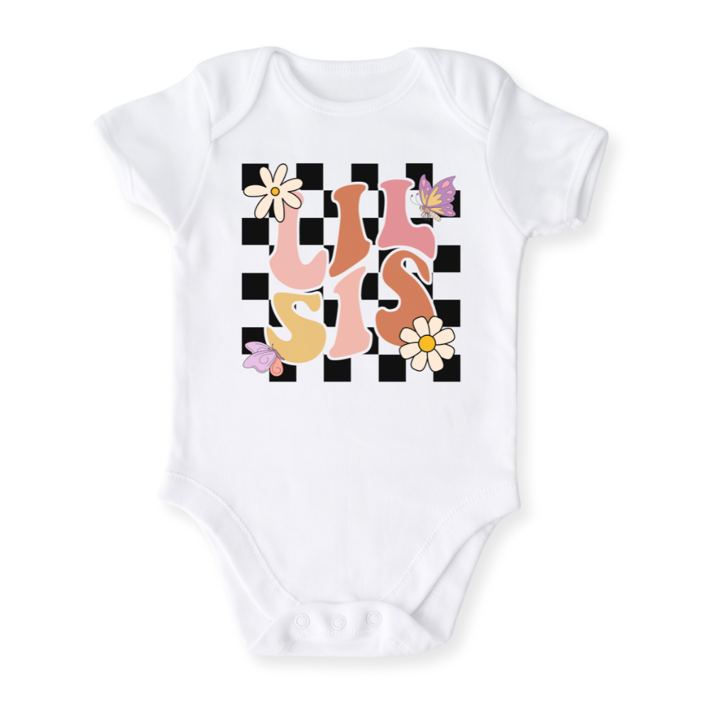 Retro Lil Sis Baby Bodysuit Cute Sister Tee Little Sister Outfit for Girls