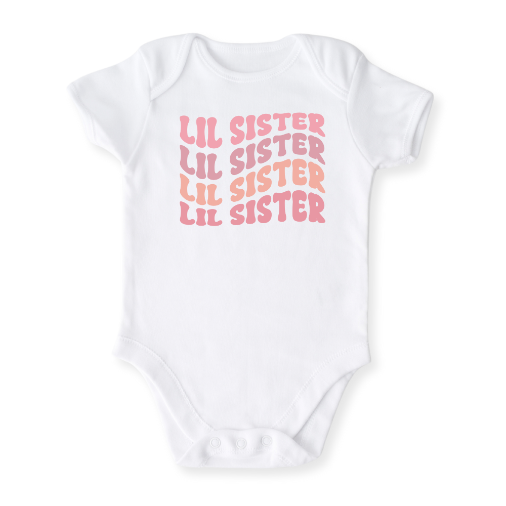 Little Sister Baby Bodysuit Pastel Pink Sister Tshirt for Kids Siblings Tee, Big Sister Surprise
