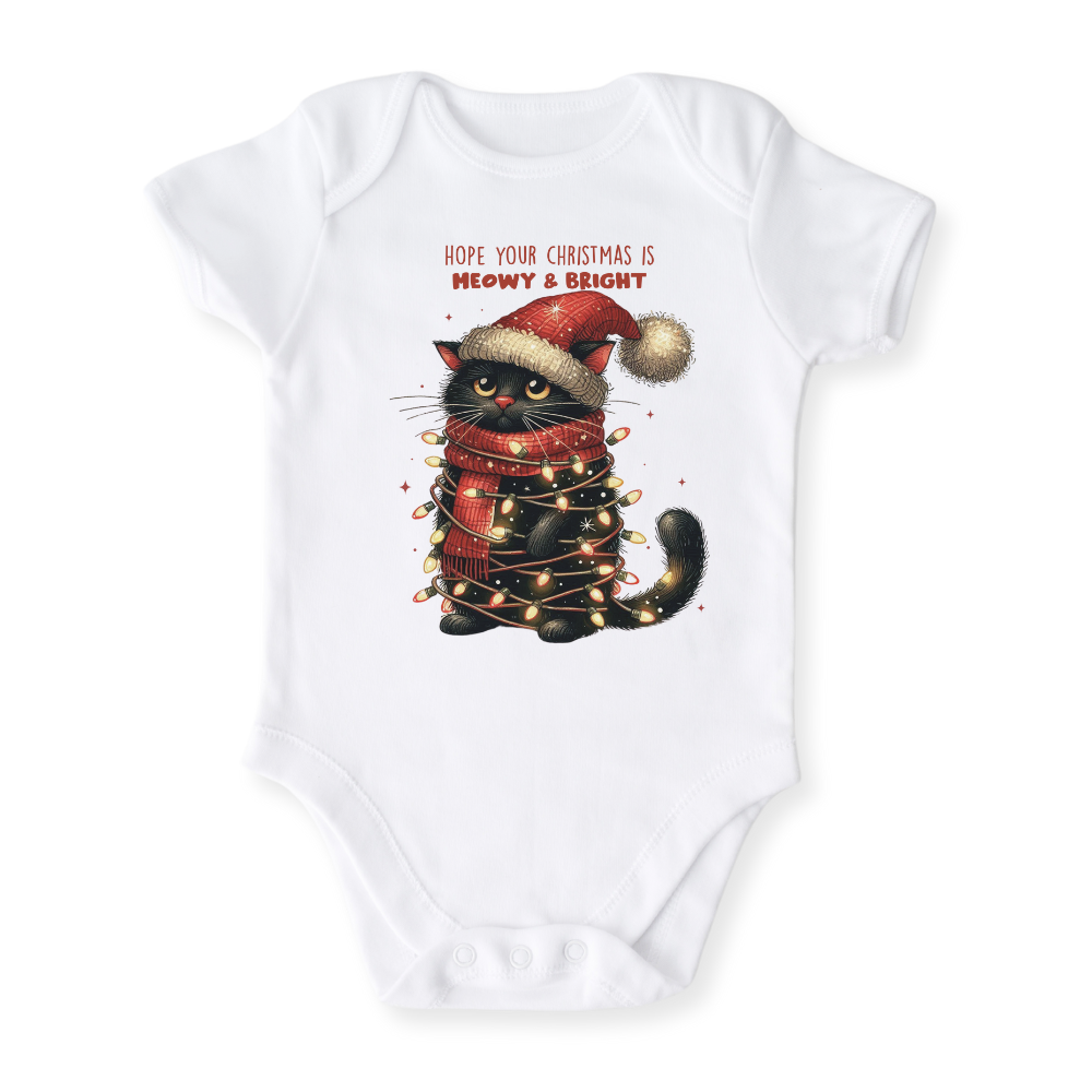 Meowy and Bright Christmas Baby Bodysuit, Kids & Toddler T-Shirt – Cat Clothes Funny Christmas Outfit