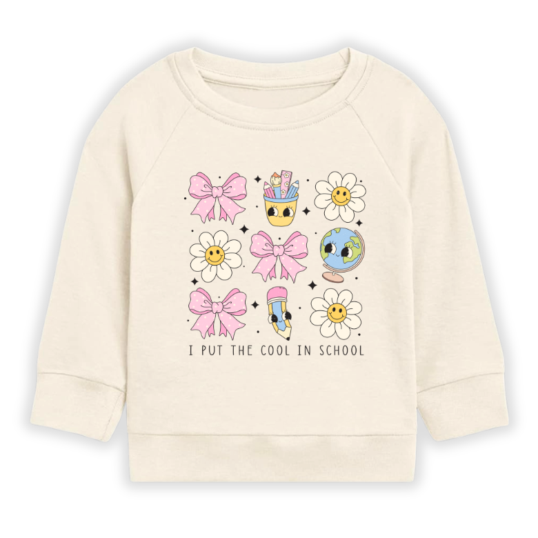 I Put the Cool in School Tshirt, Cute Kids T-Shirt & Toddler Tee Trendy Back-to-School Outfit for Girls