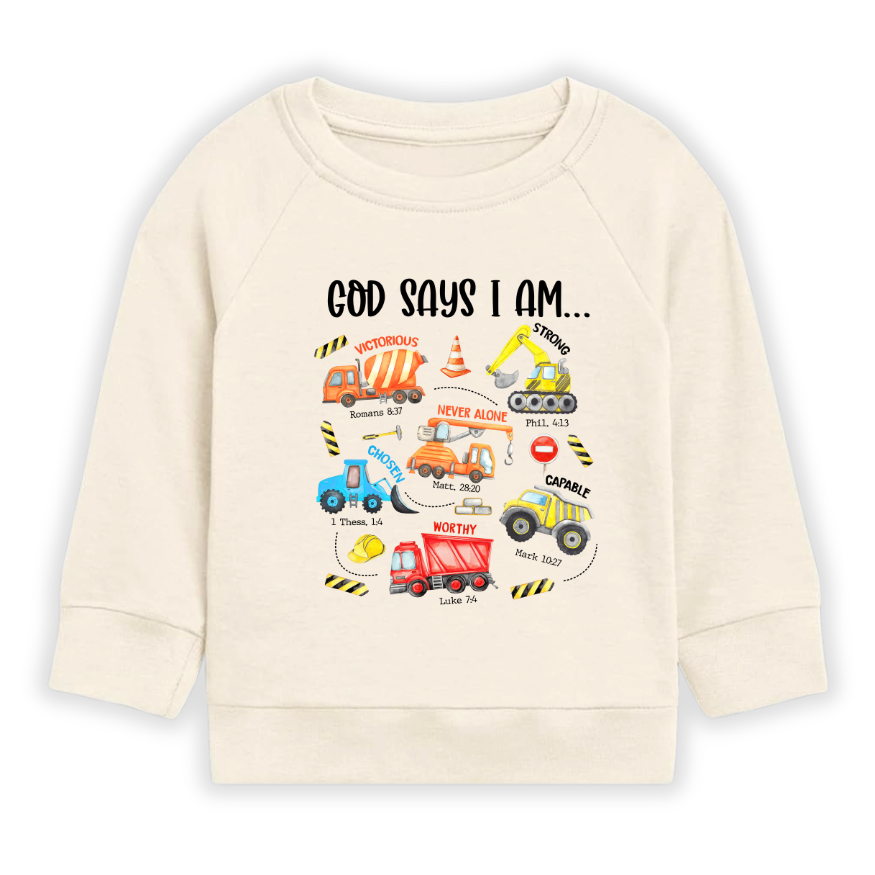 God Says I Am Construction Vehicles Baby Bodysuit – Construction Themed Kids T-Shirt Toddler Tee