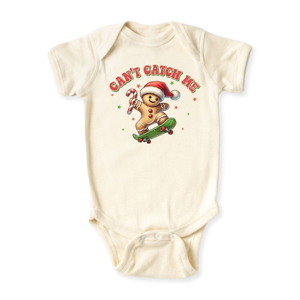 Can't Catch Me Tshirt Christmas Baby Bodysuit, Kids & Toddler T-Shirt – Doughmie Cookie Xmas Outfit