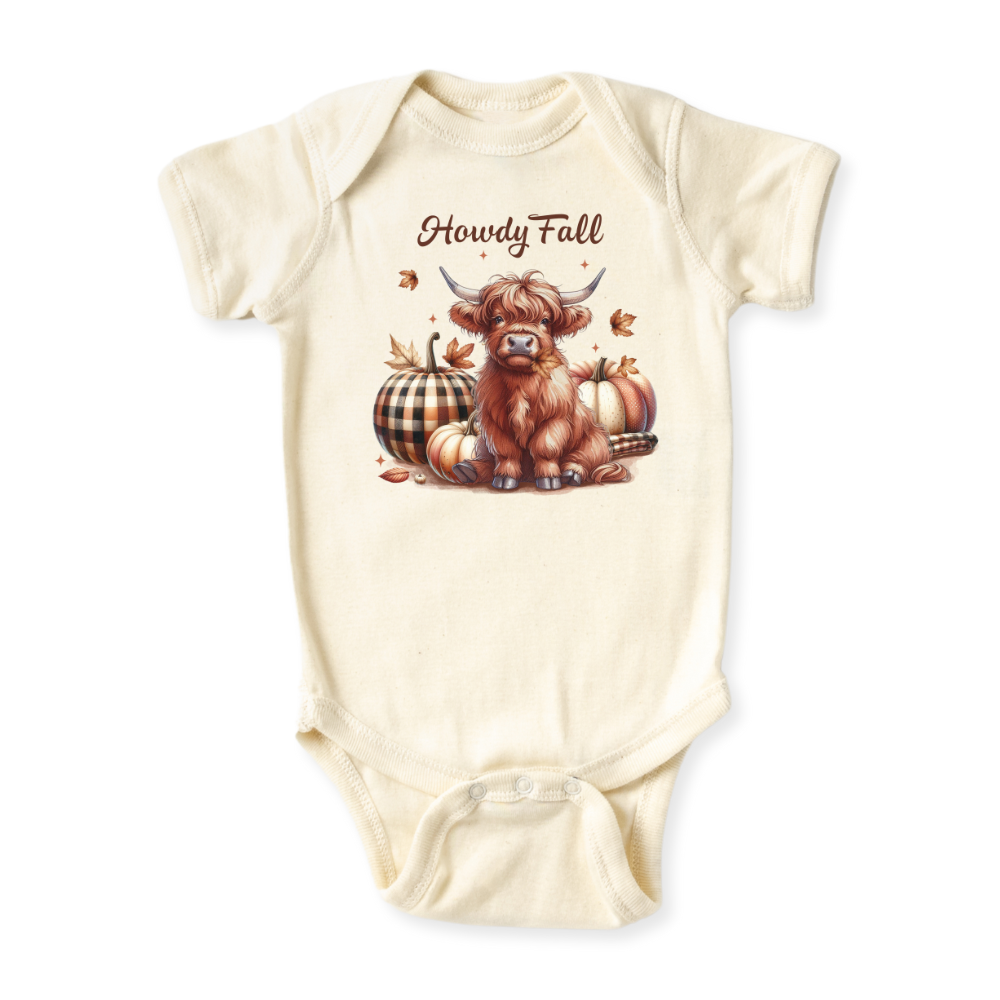baby onesie onsie clothes girl boy funny newborn gifts outfit toddler infant jersey apparel daddy shirt baby shower kids unisex bodysuit little cute cool clothing mommy cotton newborn Howdy Fall Cowboy Haifer