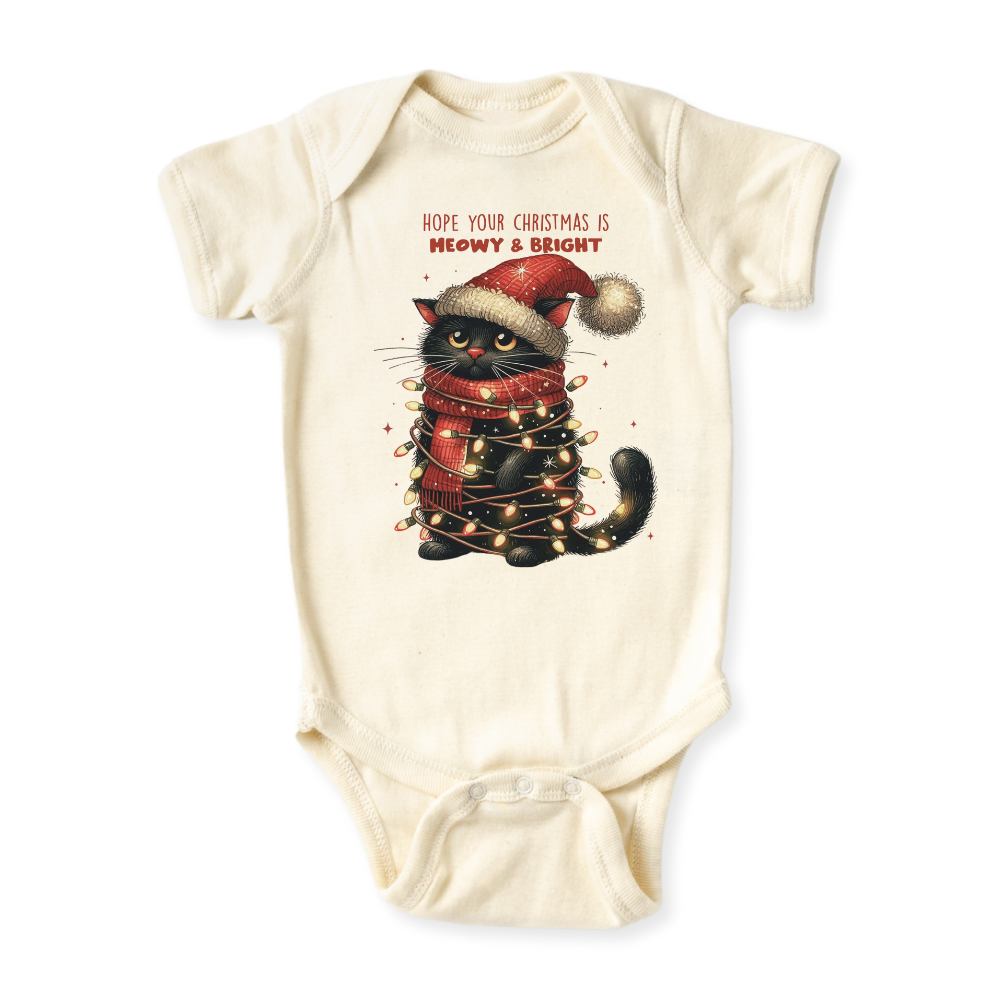 Meowy and Bright Christmas Baby Bodysuit, Kids & Toddler T-Shirt – Cat Clothes Funny Christmas Outfit