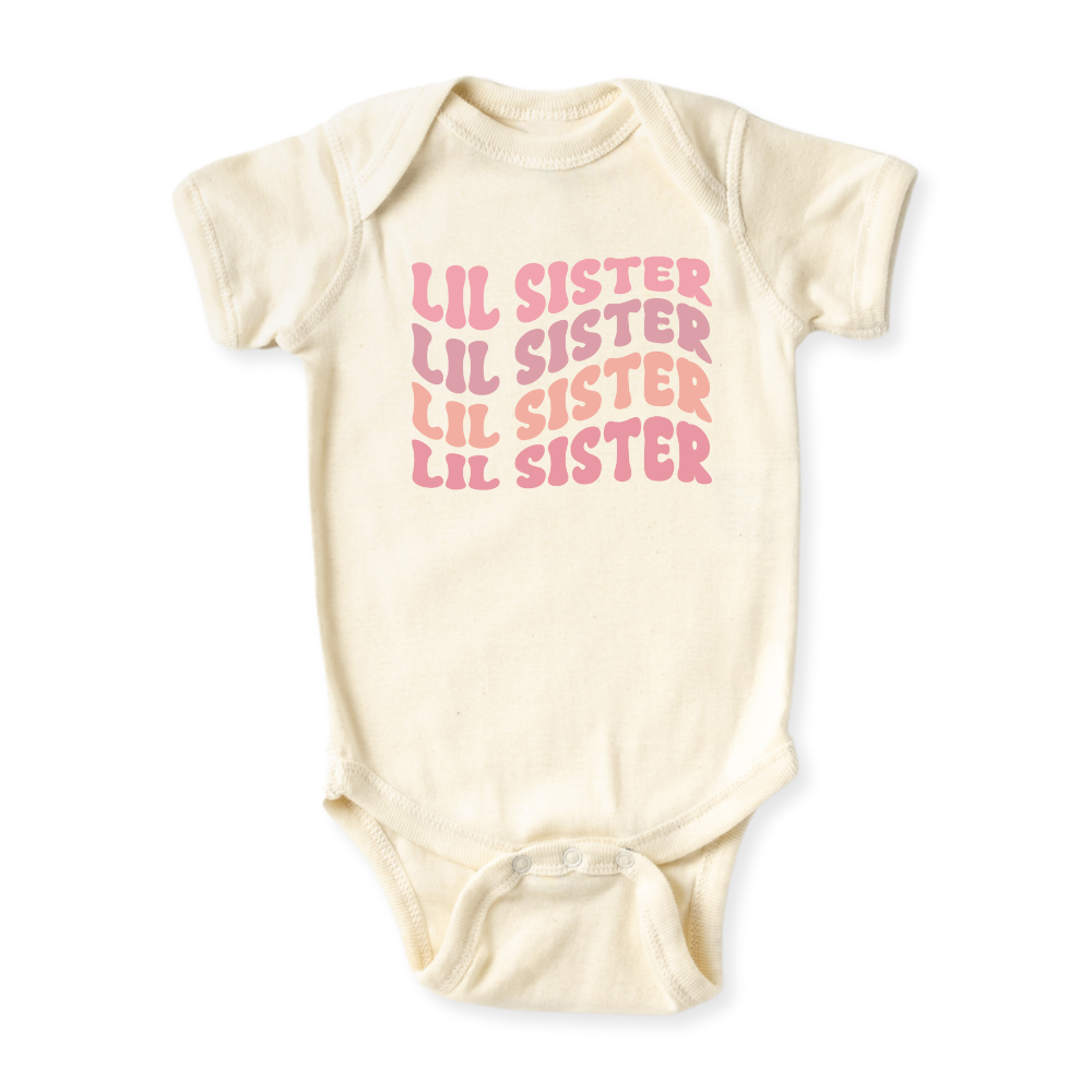 baby onesie onsie clothes girl boy funny newborn gifts outfit toddler infant jersey apparel daddy shirt baby shower kids unisex bodysuit little cute cool clothing mommy cotton newborn Little Siter Big Sister Pastel Pink