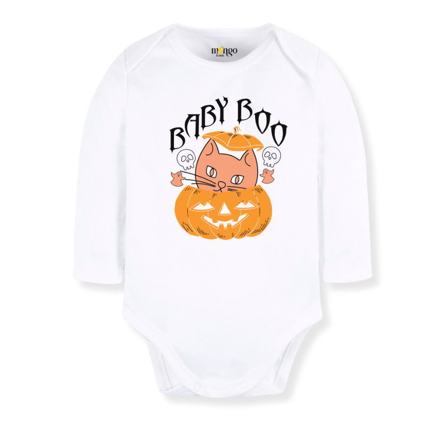 Baby Boo Baby Bodysuit, Cute Halloween Toddler & Kids T-Shirt, Pumpkin Halloween Cat Shirt