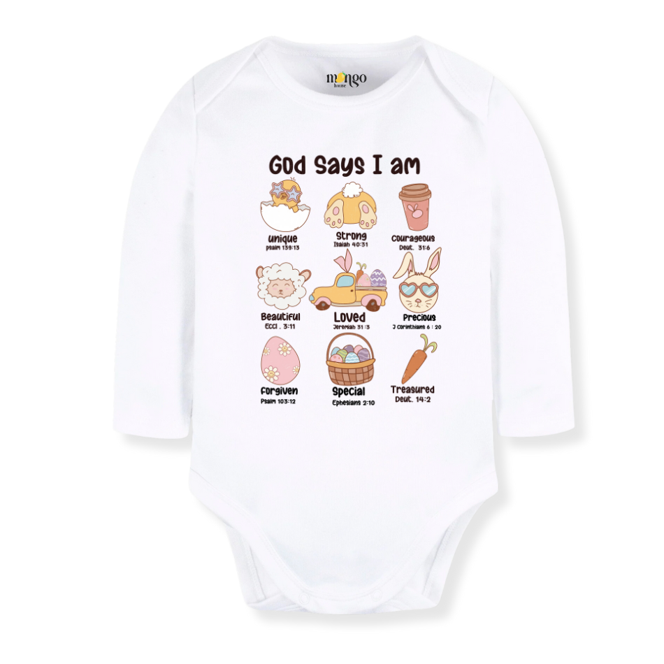God Says I am Easter Baby Bodysuit Inspirational Tshirt for Kids Toddler Tee Baby Girl Outfit Spring Tee
