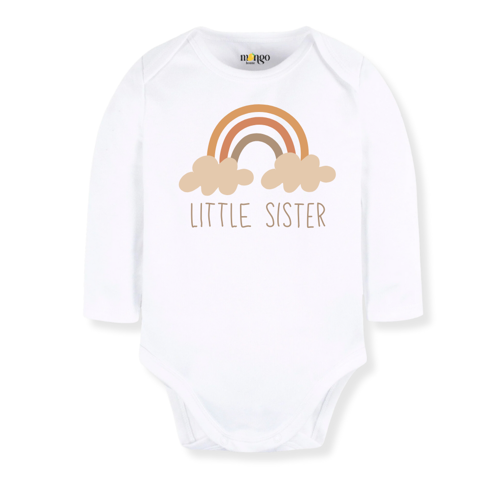 Little Sister Boho Rainbow Baby Bodysuit Sister Tshirt for Kids Siblings Tee, Baby Gift for Newborn Outfit