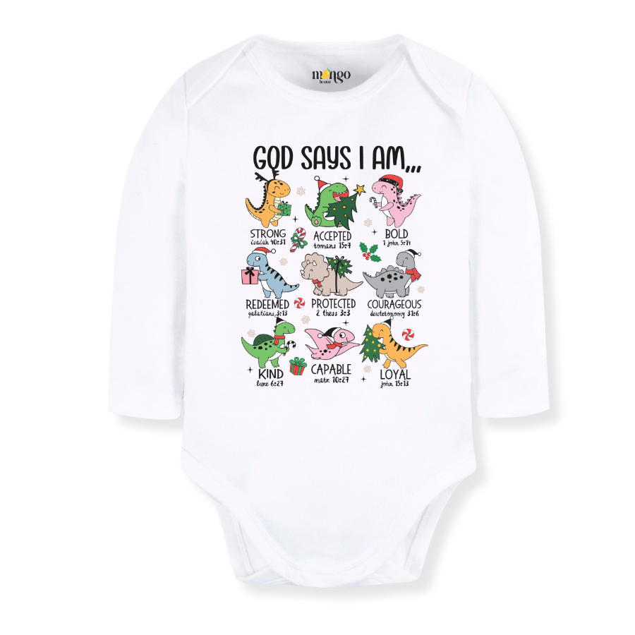 God Says I am Dinosaurs Baby Bodysuit, Cute Tshirt for Kids, Cute Christmas Dino Outfit
