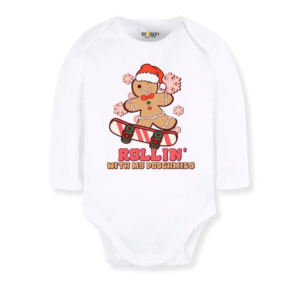Rollin' with my Doughmies Tshirt Christmas Baby Bodysuit, Kids & Toddler T-Shirt – Christmas Outfit