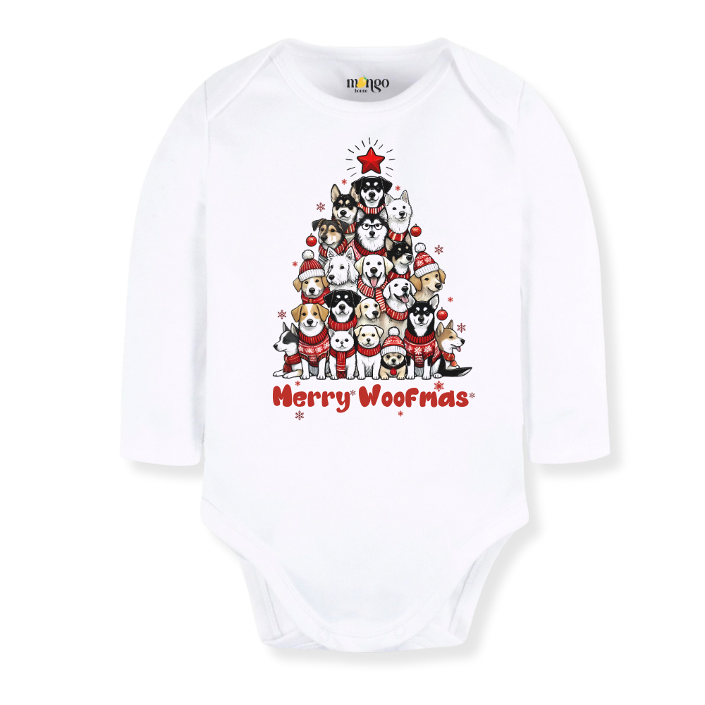 baby onesie onsie clothes girl boy funny newborn gifts outfit toddler infant apparel shirt baby shower kids unisex bodysuit little cute cool clothing dogs lover animals merry christmas woofmas xmas tree
