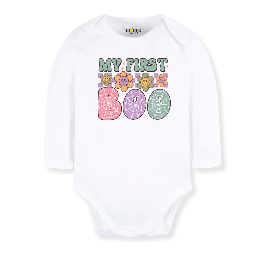My First Halloween Baby Bodysuit, Halloween Toddler & Kids T-Shirt - 'My First Boo' Cute Ghost Graphic Tee