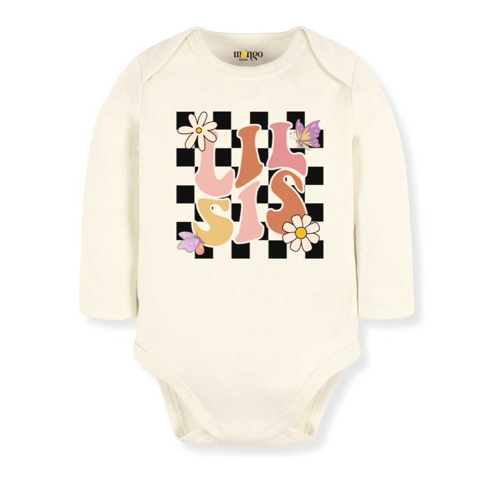 Retro Lil Sis Baby Bodysuit Cute Sister Tee Little Sister Outfit for Girls