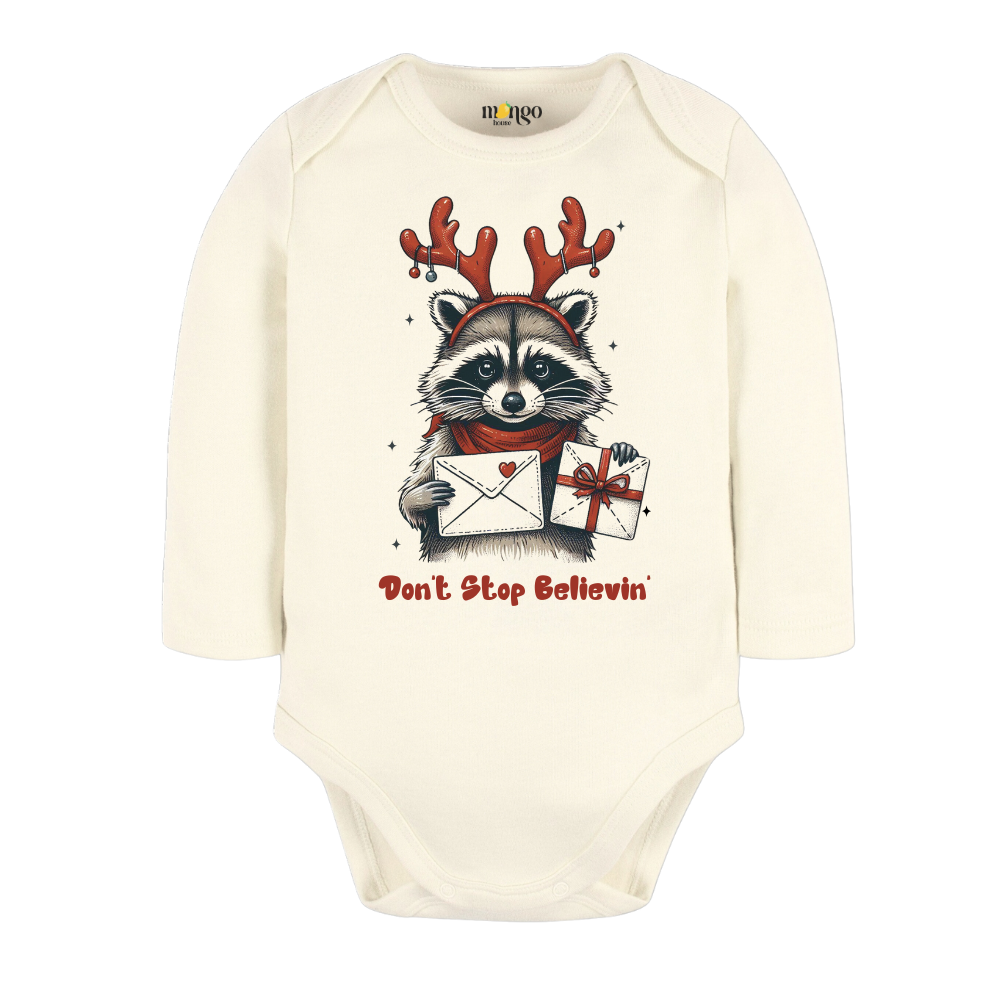 Don't Stop Believing Tshirt Christmas Baby Bodysuit, Kids & Toddler T-Shirt – Funny Racoon Outfit