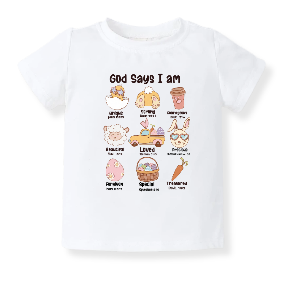 God Says I am Easter Baby Bodysuit Inspirational Tshirt for Kids Toddler Tee Baby Girl Outfit Spring Tee