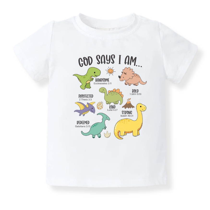 God Says I Am Dinosaur Baby Bodysuit – Dino Kids T-Shirt Toddler Tee, Religious Inspirational