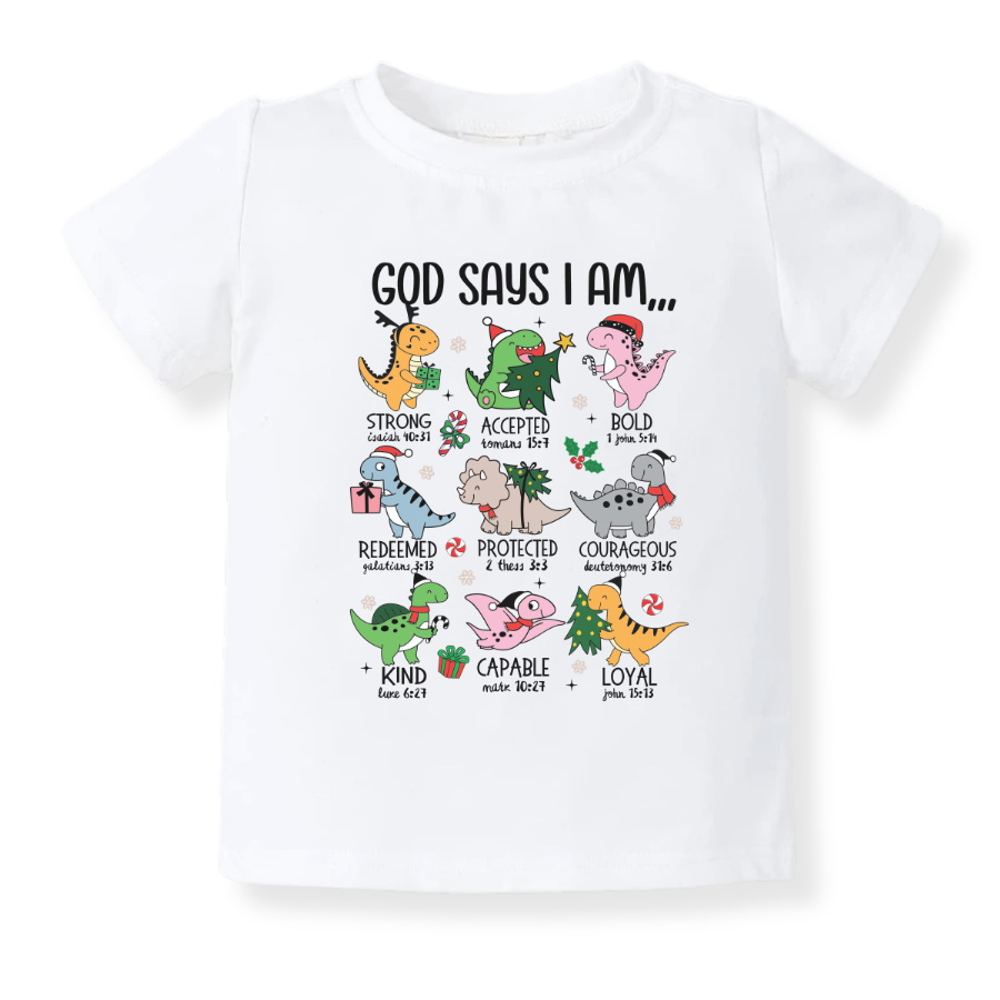 God Says I am Dinosaurs Baby Bodysuit, Cute Tshirt for Kids, Cute Christmas Dino Outfit