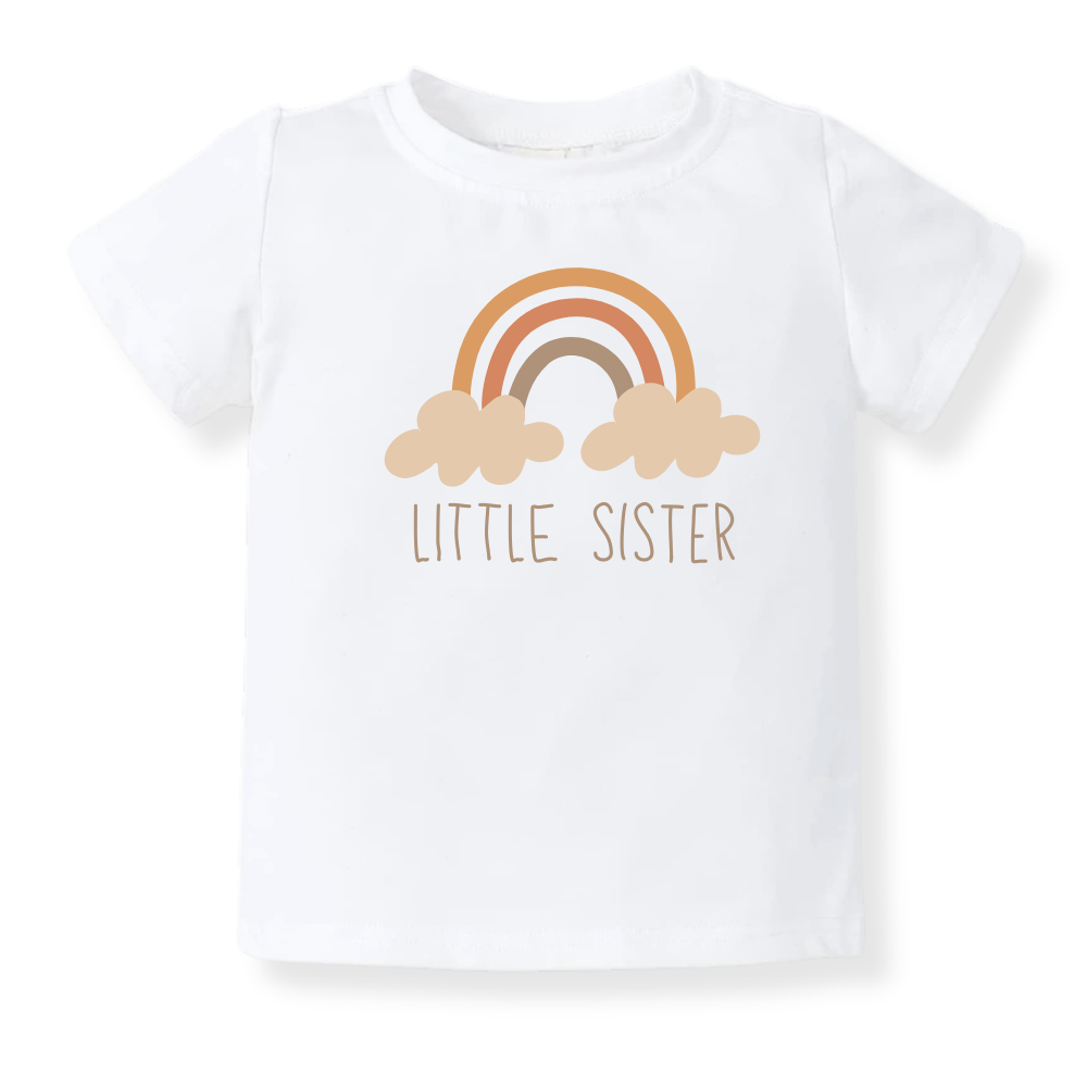 Little Sister Boho Rainbow Baby Bodysuit Sister Tshirt for Kids Siblings Tee, Baby Gift for Newborn Outfit