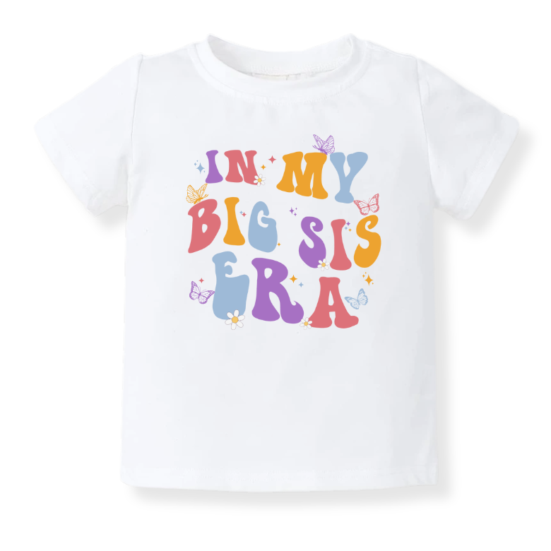 In My Big Sis Era Big Sister Tshirt Girl Bodysuit, Retro Toddler & Kids T-Shirt, Big Sister Announcement Tee