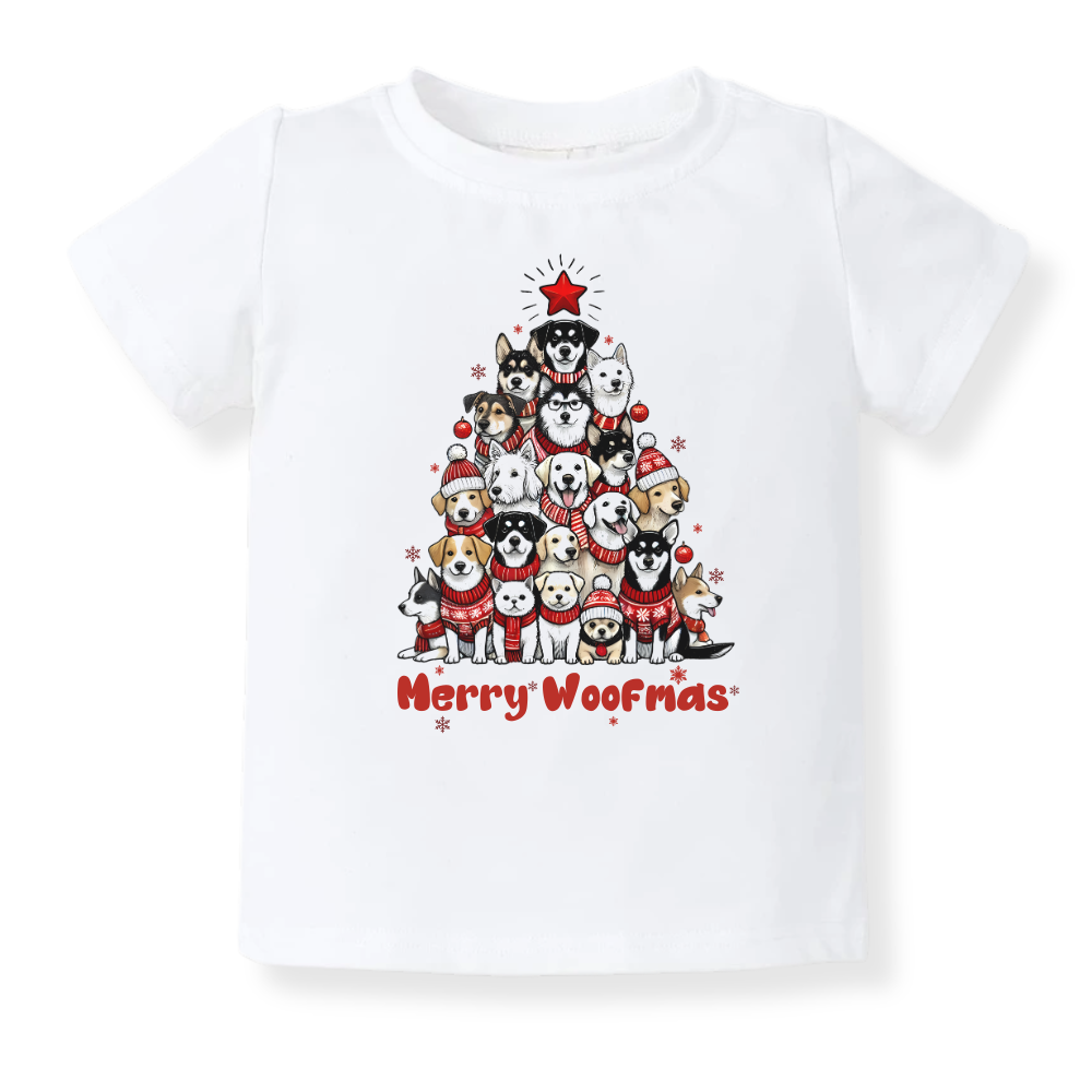 Merry Woofmas Tshirt Cute Baby Bodysuit, Kids & Toddler T-Shirt – Dog Lovers Outfit Xmas Tee