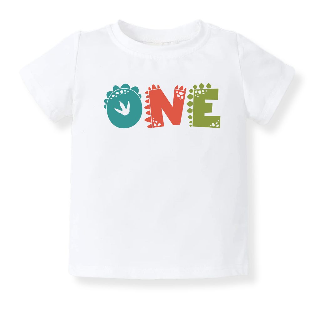 "ONE" Dinosaur Baby Onesie, 1st Birthday Toddler T-Shirt, Cute Dinosaur Birthday Outfit for Kids, Boys & Girls, First Birthday Shirt