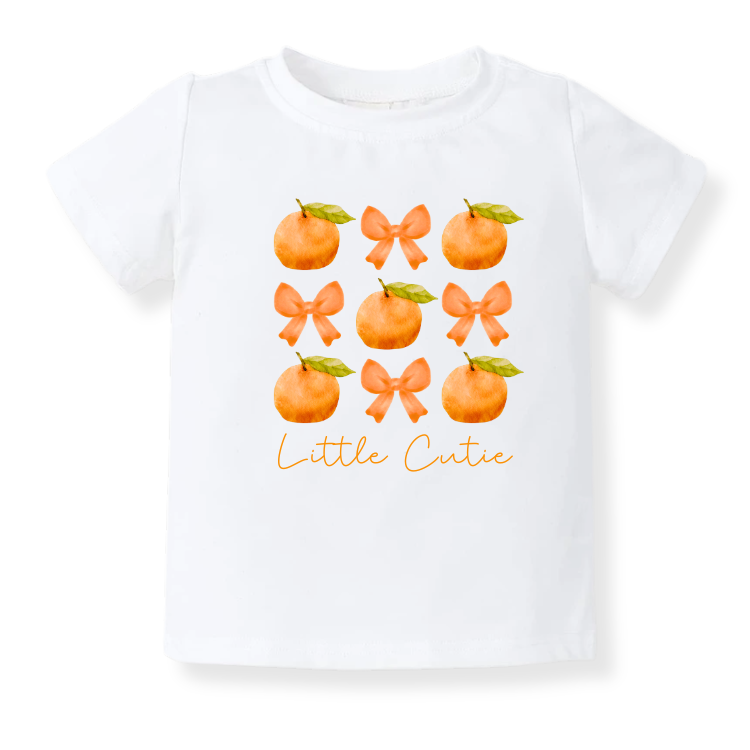 Little Cutie Baby Bodysuit with Cute Bows & Orange Design – Custom Baby Clothes, Unisex Newborn Gift, Kids & Toddler T-shirt