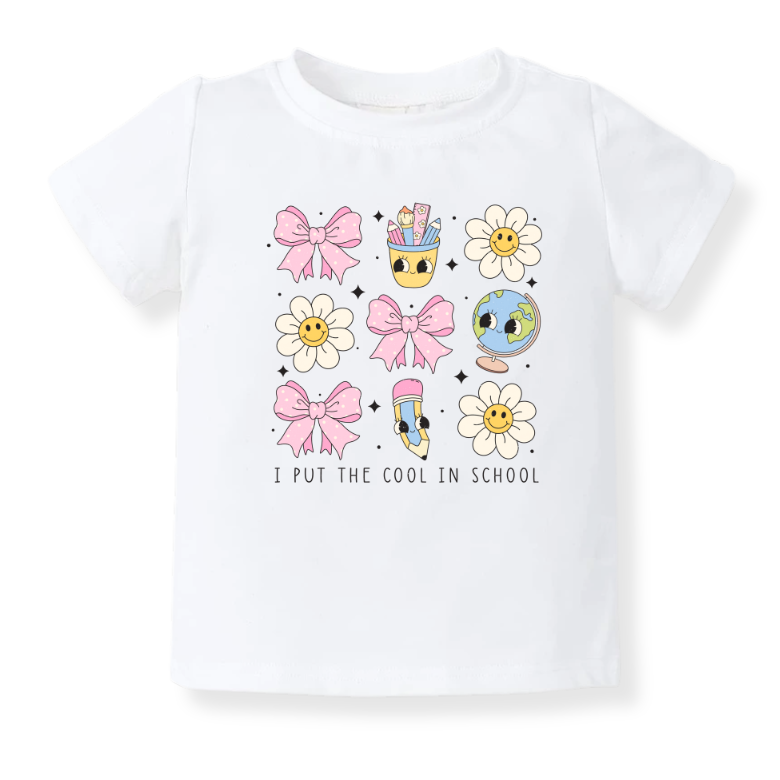 I Put the Cool in School Tshirt, Cute Kids T-Shirt & Toddler Tee Trendy Back-to-School Outfit for Girls