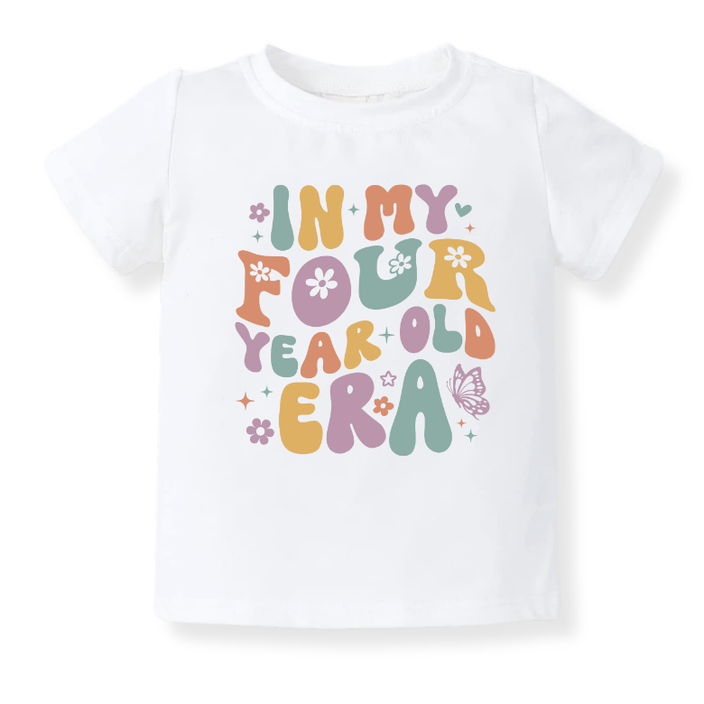 Four Years Old Tshirt for Kids, Retro Toddler & Kids T-Shirt, Clothes Birthday Gift for Girl Fourth Birthday Outfit