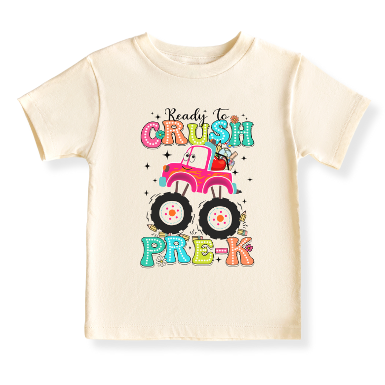 Ready to Crush Pre-K Tshirt – Truck Kids T-Shirt Toddler Tee, Preschool Outfit, Back-to-School Shirt