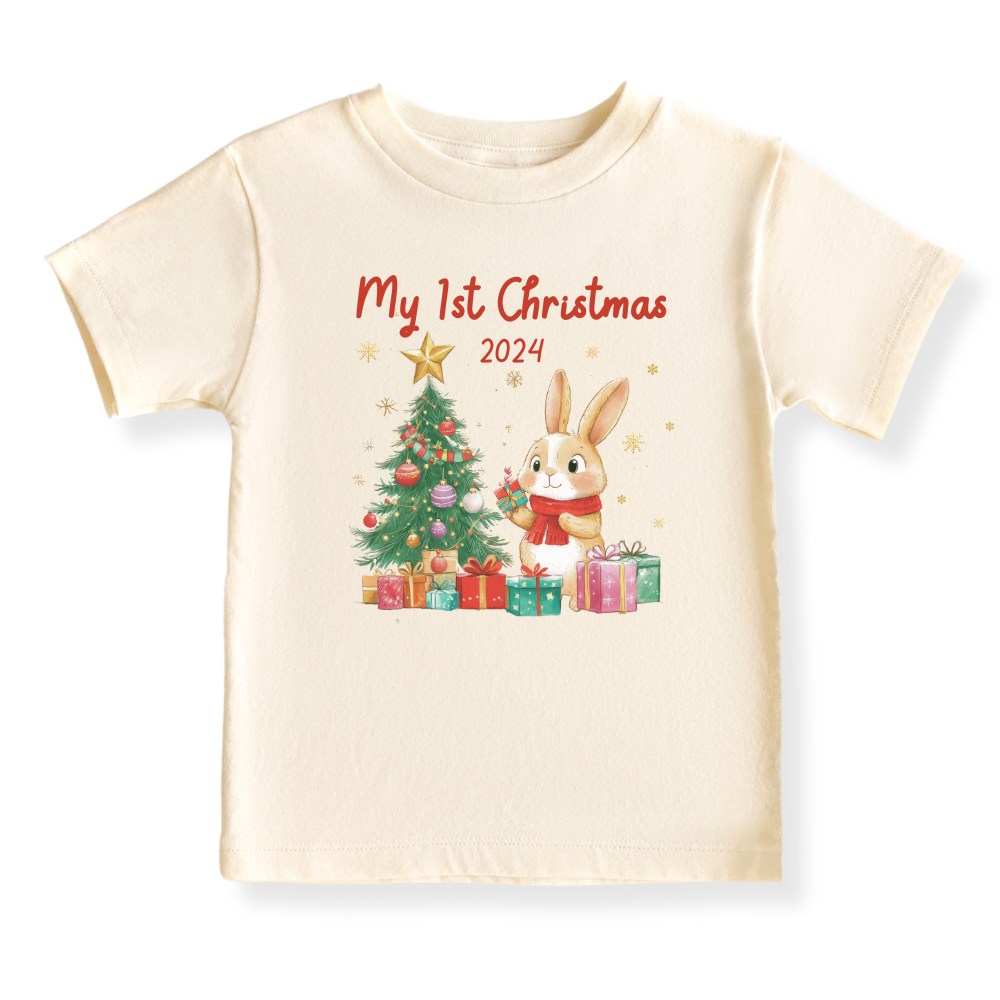 My First Christmas 2025 Baby Bodysuit, Kids & Toddler T-Shirt – Cute Bunny Outfit