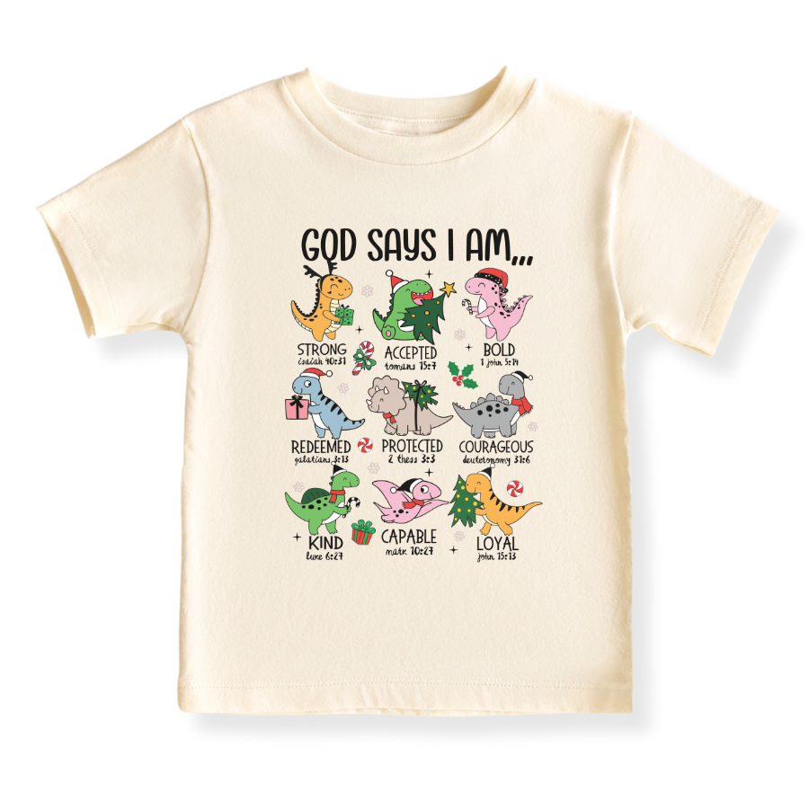 God Says I am Dinosaurs Baby Bodysuit, Cute Tshirt for Kids, Cute Christmas Dino Outfit