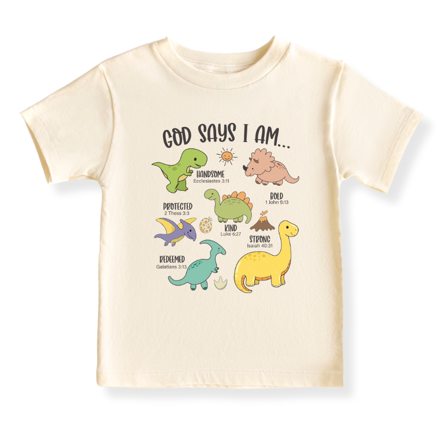 God Says I Am Dinosaur Baby Bodysuit – Dino Kids T-Shirt Toddler Tee, Religious Inspirational