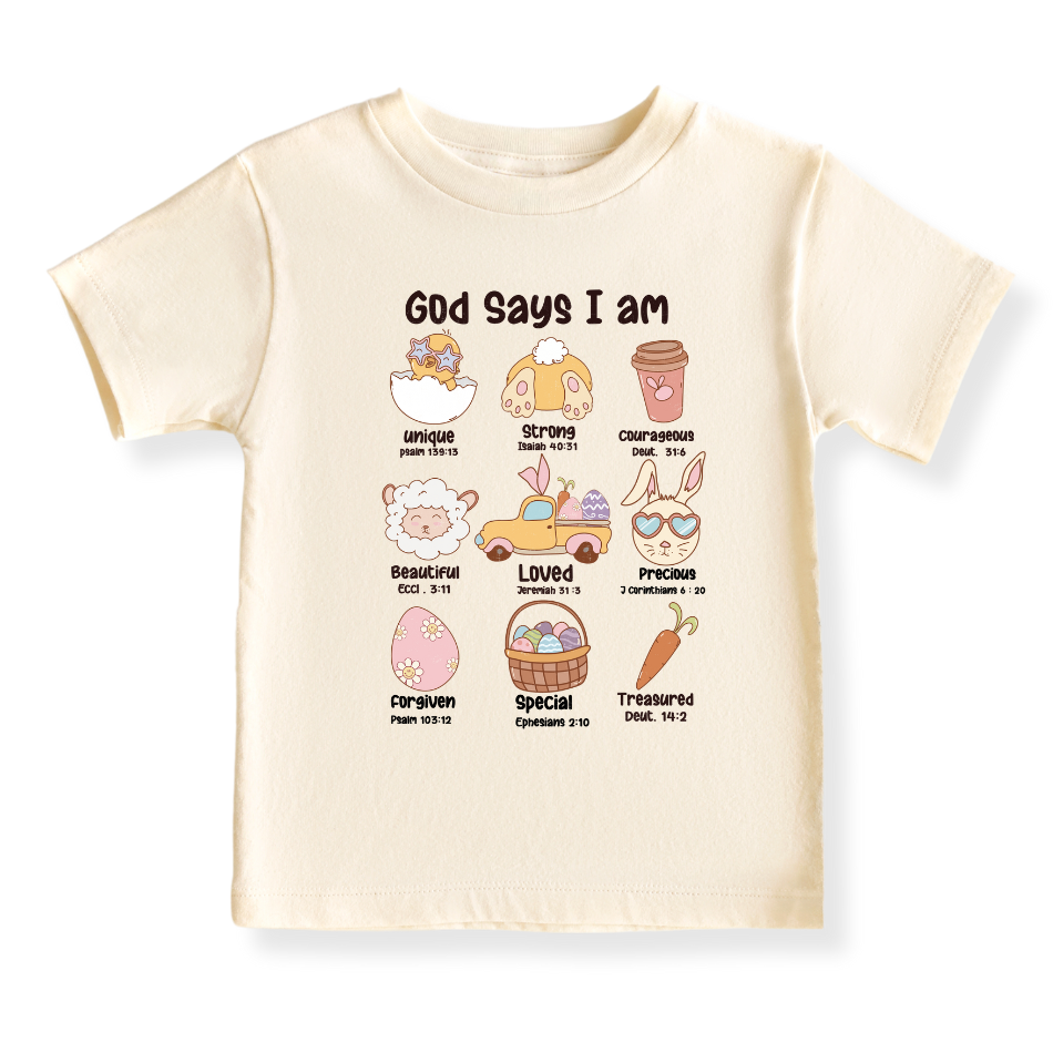 God Says I am Easter Baby Bodysuit Inspirational Tshirt for Kids Toddler Tee Baby Girl Outfit Spring Tee