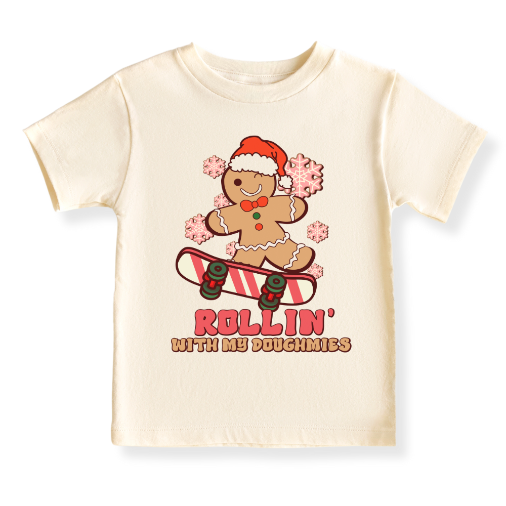 Rollin' with my Doughmies Tshirt Christmas Baby Bodysuit, Kids & Toddler T-Shirt – Christmas Outfit