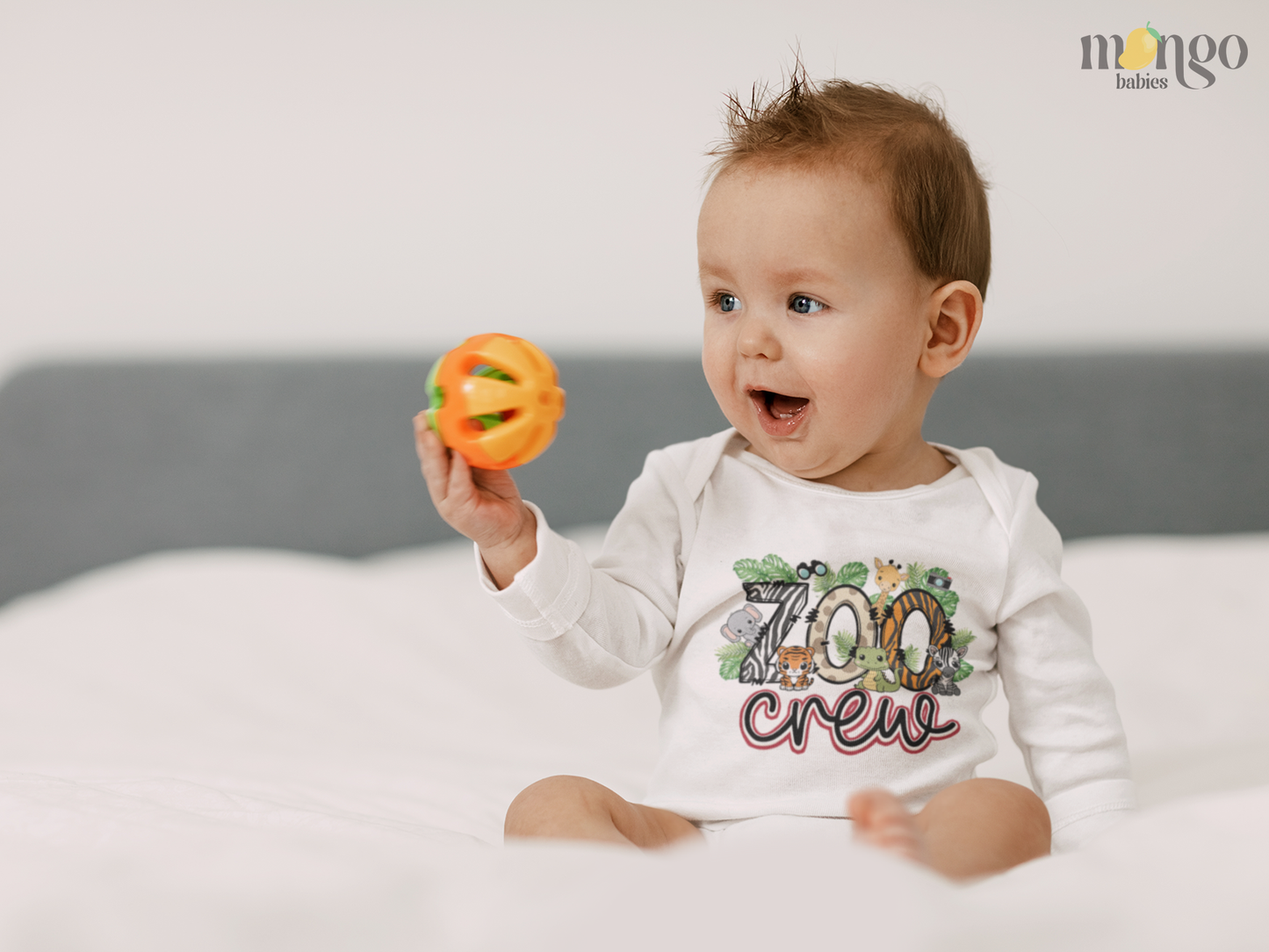 Cute safari animal “Zoo Crew” design printed on baby bodysuit, kids T-shirt, children’s sweater, and unisex adult shirt