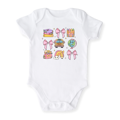 Cute School Theme Toddler & Kids T-Shirt - Pink Bows Flowers Girl Shirt Retro Tee