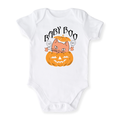 Baby Boo Baby Bodysuit, Cute Halloween Toddler & Kids T-Shirt, Pumpkin Halloween Cat Shirt