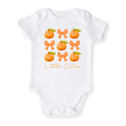 Little Cutie Baby Bodysuit with Cute Bows & Orange Design – Custom Baby Clothes, Unisex Newborn Gift, Kids & Toddler T-shirt