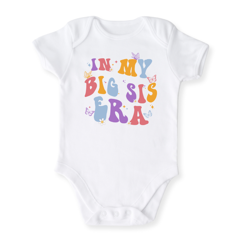 In My Big Sis Era Big Sister Tshirt Girl Bodysuit, Retro Toddler & Kids T-Shirt, Big Sister Announcement Tee