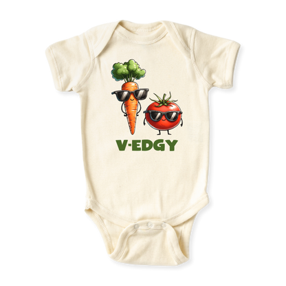 V-Edgy Baby Bodysuit, Cute Carrot & Tomato Design Kids T-Shirt & Toddler Tee, Fun Veggie-Themed Outfit