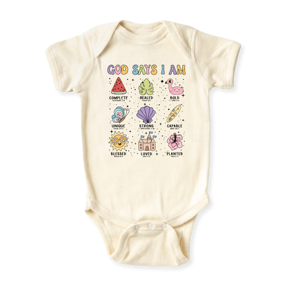 God Says I am Beach Baby Bodysuit Inspirational Tshirt for Kids Toddler Tee Baby Girl Outfit Summer Tee